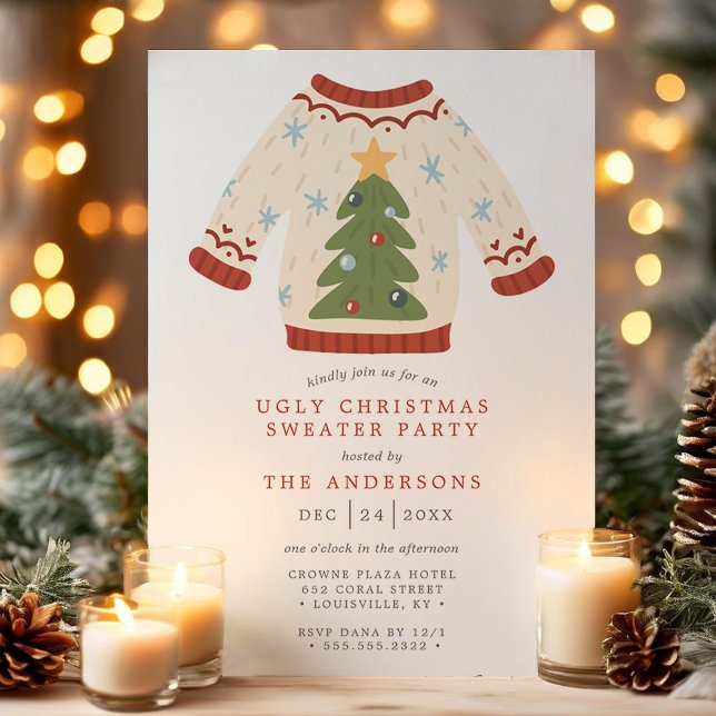 Invitation Noël Arbre Tacky Fête de Sweater Noël laid (Créateur téléchargé)