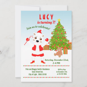 Invitation Noël avec l'ours polaire fête d'anniversaire
