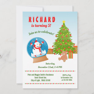 Invitation Noël avec Snowman globe Fête d'anniversaire