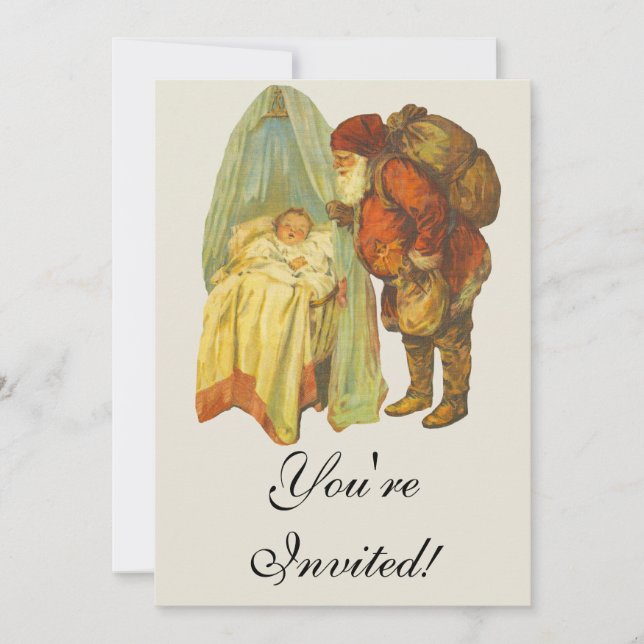 Invitation Noël Baby Santa Clause Vintage (Devant)