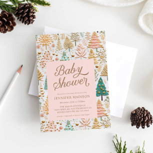 Invitation Noël Baby shower fille rose