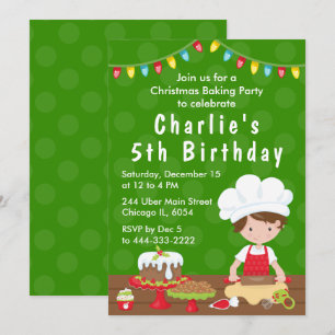 Invitation Noël Baking Anniversaire Brown Cheveux Boy Invitat