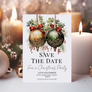 Invitation Noël Baubles Rouge Vert Or Enregistrer La Date