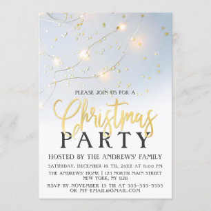 Invitation Noel blanc Gold Star Confetti brillant