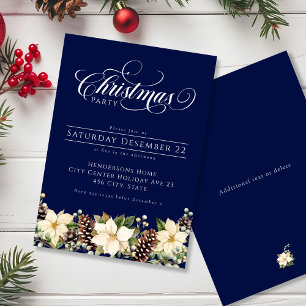 Invitation Noël blanc Poinsettia fête bleue