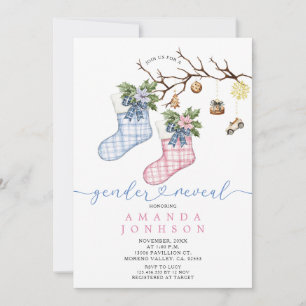Invitation Noël bleu et rose Stocking Genre Reveal Party
