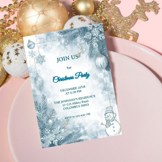Invitation Noël Bleu Glacé Élégant à Carreaux Aquarelle