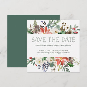 Invitation Noël botanique   Économisez la date de fête floral