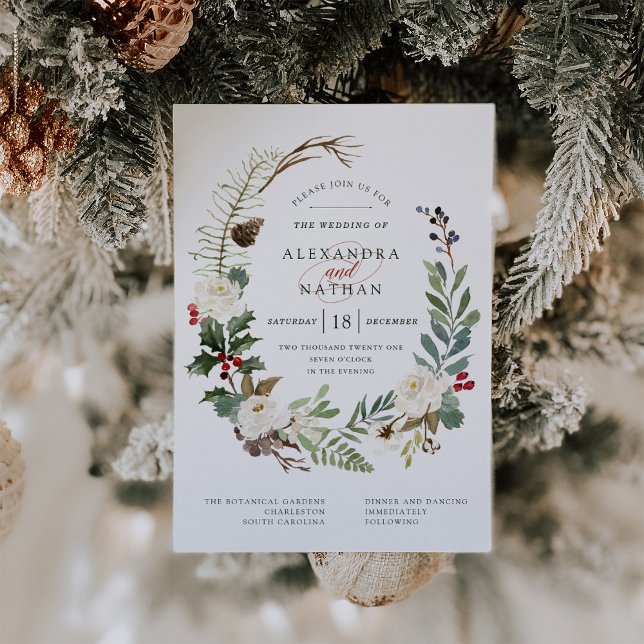 Invitation Noël botanique | Mariage de vacances (Créateur téléchargé)