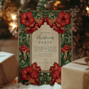 Invitation Noël botanique vintage Red Amaryllis
