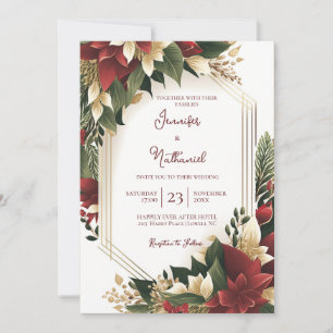 Invitation Noël Bourgogne or Floral Poinsettia Mariage
