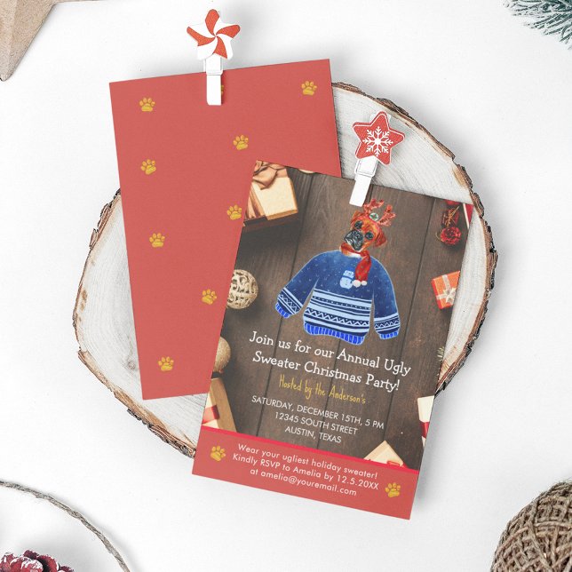 Invitation Noël Boxe Chien de Noël Fête de Sweater (Front and Back)