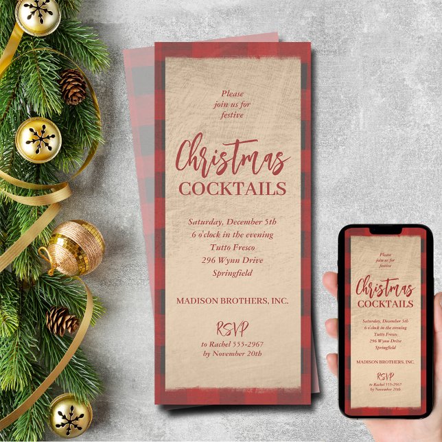 Invitation Noël Buffalo Plaid Party (Christmas Buffalo Plaid Party Invitations - PRINTED and/or INSTANT DOWNLOAD)