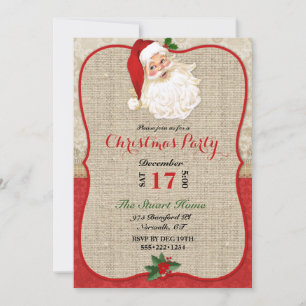 Invitation Noël Burlap Damassé Père Noël