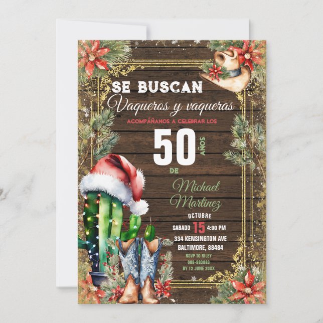 Invitation Noël Cactus espagnol 50 Años Vaquero Anniversaire (Devant)