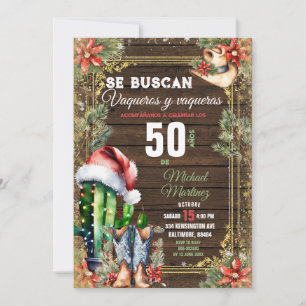 Invitation Noël Cactus espagnol 50 Años Vaquero Anniversaire