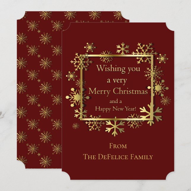 Invitation Noël - Cadre de flocon de neige avec le rouge de b (Devant / Derrière)
