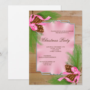 Invitation Noël Cadre en Bois Cônes de Pin & Ruban de Noël