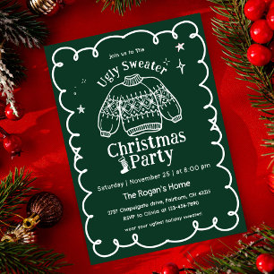 Invitation Noël Chemise Ugly Dessinée à la Main Verte & Blanc