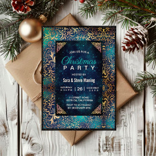 Invitation Noël chic floral turquoise