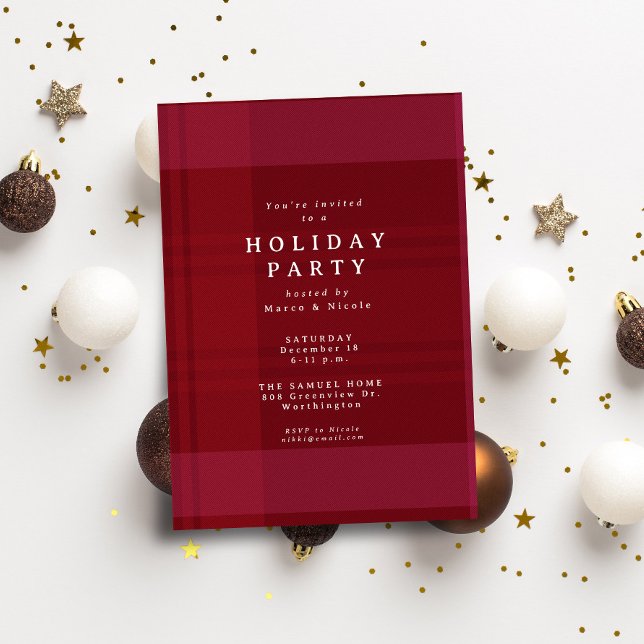 Invitation Noël classique plaid simple fête de vacances rouge (Créateur téléchargé)