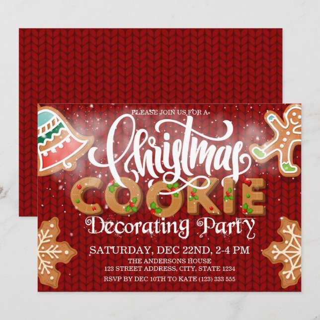 Invitation Noël Cookie Décoration Party Rouge (Devant / Derrière)