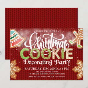 Invitation Noël Cookie Décoration Party Rouge Vert