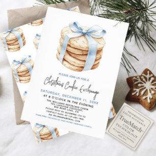 Invitation Noël Cookie Exchange Party Cute Blue Bow