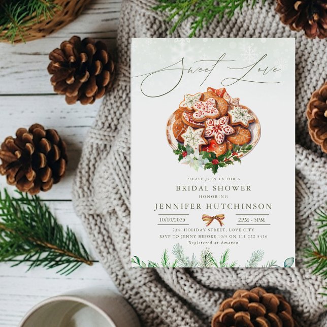 Invitation Noël Cookie Vacances Fête des mariées Sweet Love (Christmas Cookie Holiday Bridal Shower Sweet Love Invitation)