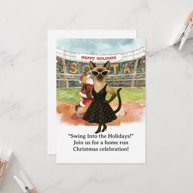 Invitation Noël de baseball à thème pour les Amoureux de les  (Devant/Arrière en situation)