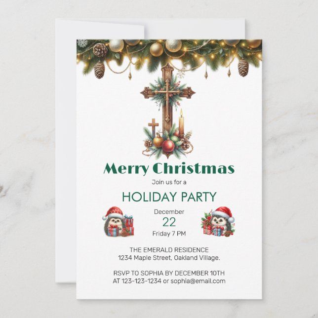 Invitation Noël de la Croix des bougies et de l'ornement (Devant)