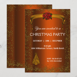 Invitation Noël de la Parties scintillant d'or et d'orange br