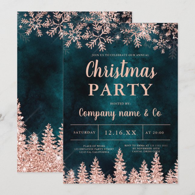 Invitation Noël de l'entreprise rose en or blanc (Devant / Derrière)