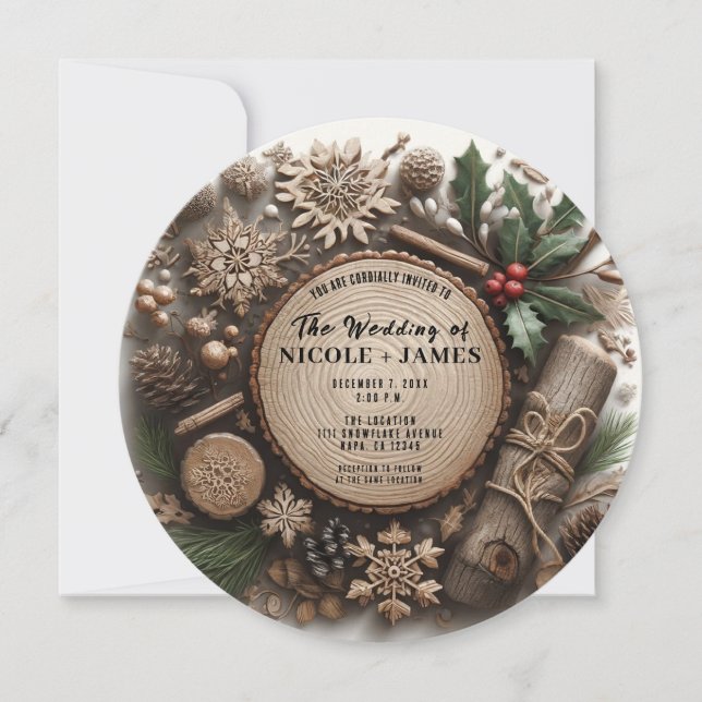 Invitation Noël de mariage de campagne d'hiver rustique  (Devant)