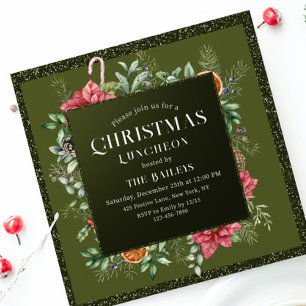 Invitation Noël Déjeuner Parties scintillant Hiver Floral