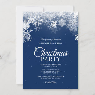 Invitation Noël d'entreprise flocon de neige bleu blanc éléga