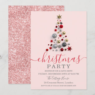 Invitation Noël des Fêtes de l'Arbre doré Rose moderne