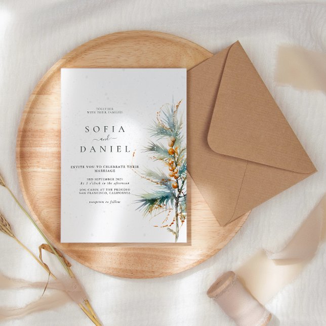 Invitation Noël d'hiver Aquarelle Arbres Mariage (Créateur téléchargé)