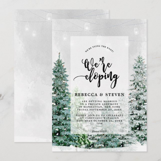 Invitation Noël d'hiver attachant l'invitation s'enfuyant (Devant / Derrière)