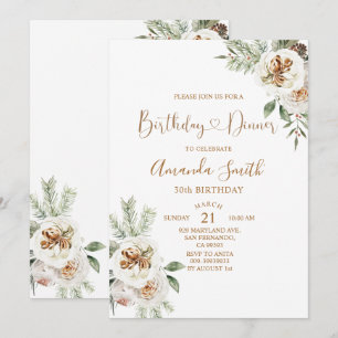 Invitation Noël d'hiver Blanc Floral Anniversaire 30e Dîner