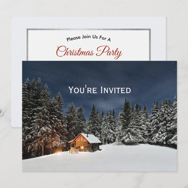 Invitation Noël d'hiver de neige Cabine rustique (Devant / Derrière)
