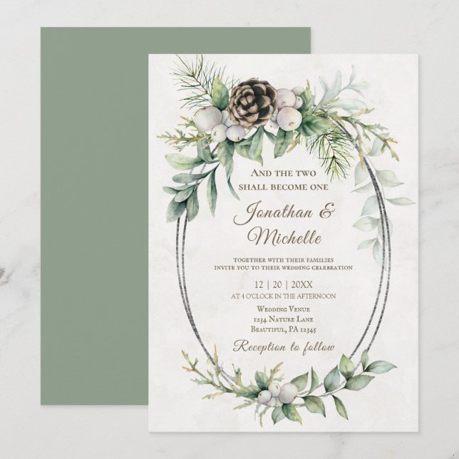 Invitation Noël d'hiver Floral Mariage de la Bible chrétienne (Devant / Derrière)