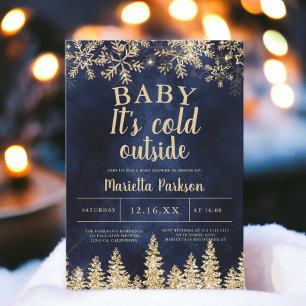Invitation Noël d'hiver or pin naval  shower de bébé