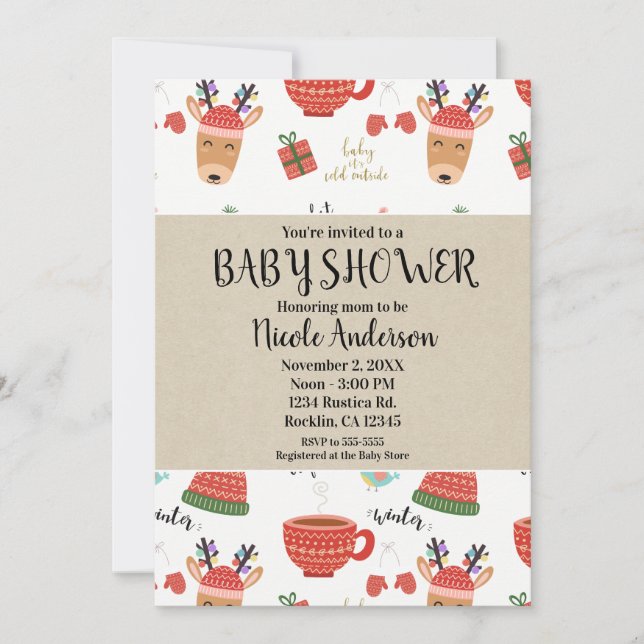 Invitation Noël d'hiver Rustic Kraft Baby shower de vacances (Devant)