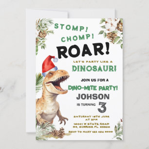 Invitation Noël Dino Stomp Chomp Roar Anniversaire