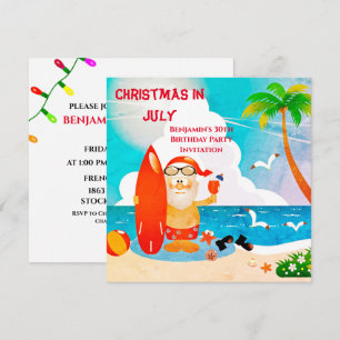 Invitation Noël du Père Noël mignon en juillet fête d'anniver