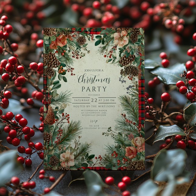 Invitation Noël du pin-Berry d'hiver (Créateur téléchargé)
