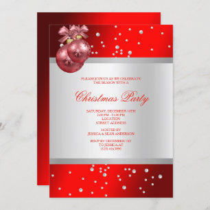 Invitation Noël élégant rouge Baubles & Perles