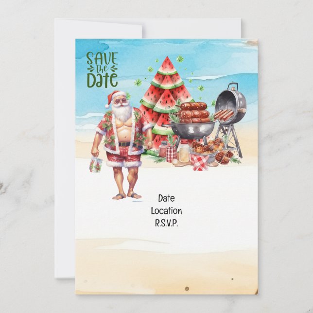 Invitation Noël en juillet avec la plage SANTA CLAUS (Devant)