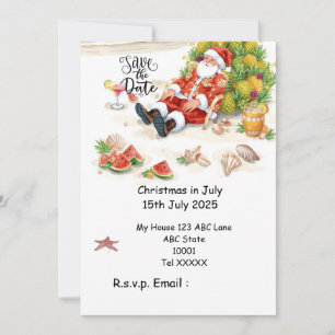 Invitation Noël en juillet avec PÈRE NOËL Sauvegarder la date